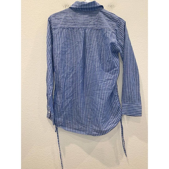 Rails Blouse Button Front Cotton Side Tie Ruching Striped Blue Size XS - Picture 3 of 5